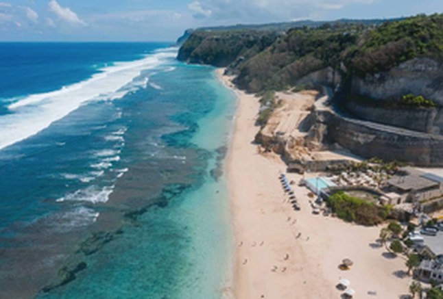 Melasti Beach with white sand and cliffs