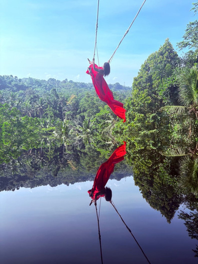 Jungle swing over a green valley in Bali