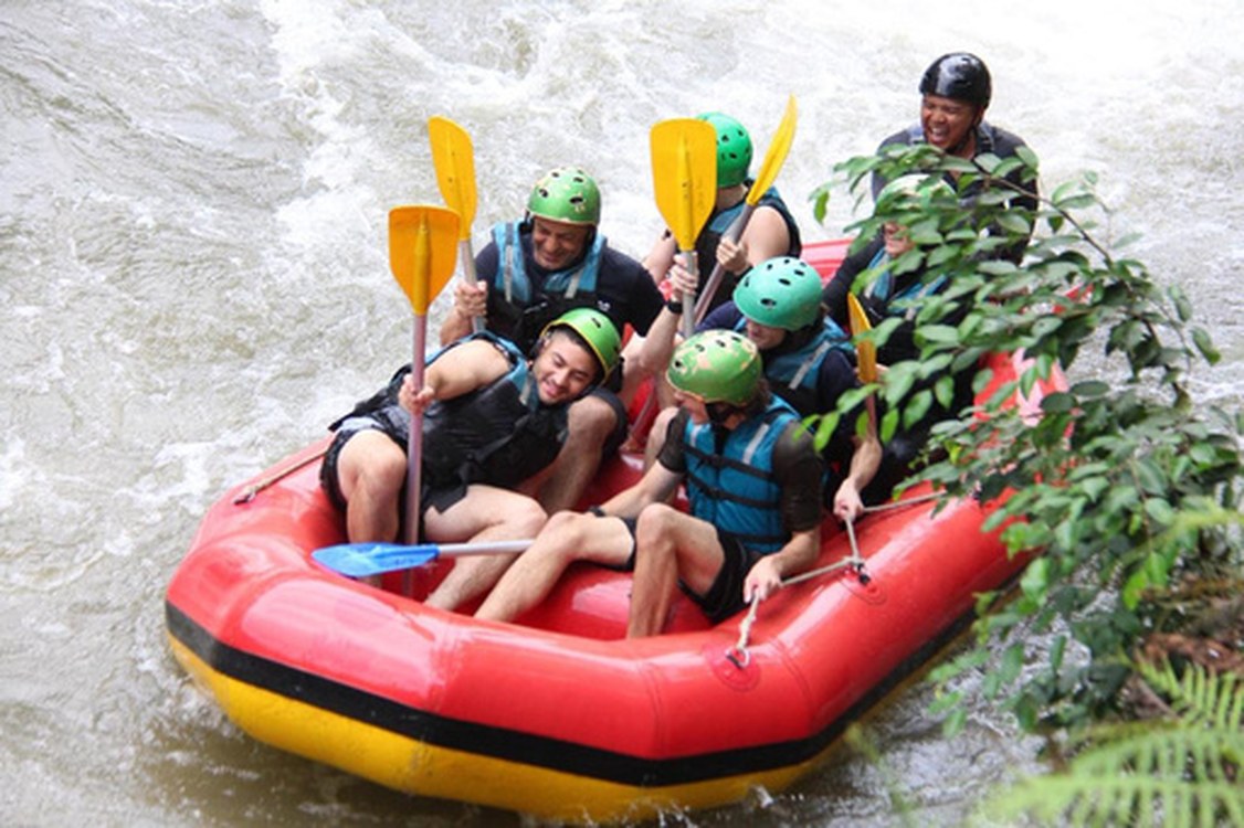 Rafting boat on the jungle river in Bali